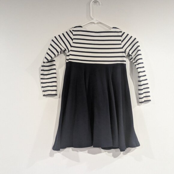 Petit Bateau Striped Long Sleeve Dress White Navy Blue Size 6 - Picture 3 of 4